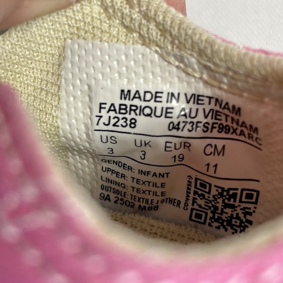 Converse Chuck Taylor All Star Pink Infant 3 Low Top Baby Sneakers Canvas - Picture 7 of 7
